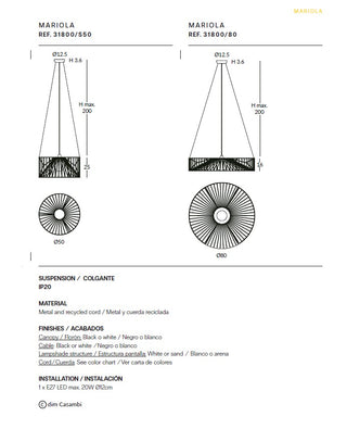 Luster Ole MARIOLA vanjska viseća lampa IP66 ručno pletena od reciklirane plastike