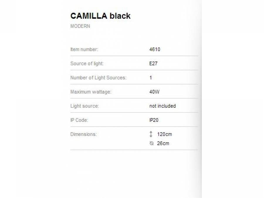 Luster Nowodvorski CAMILLA black 4610 E27 max 40W Ø26 Cijena