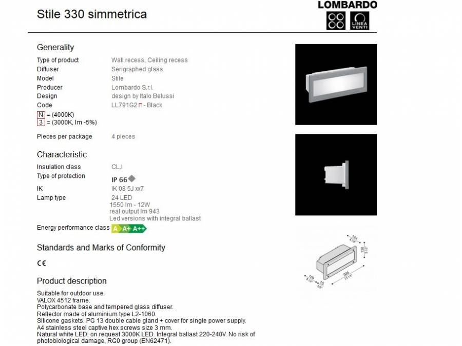 Ugradna LED svjetiljka Lombardo Stile 330 simmetrica IP66 12W Cijena