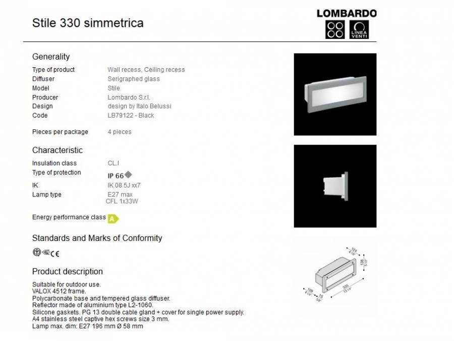 Ugradna svjetiljka Lombardo Stile 330 simmetrica IP66 1xE27 Cijena