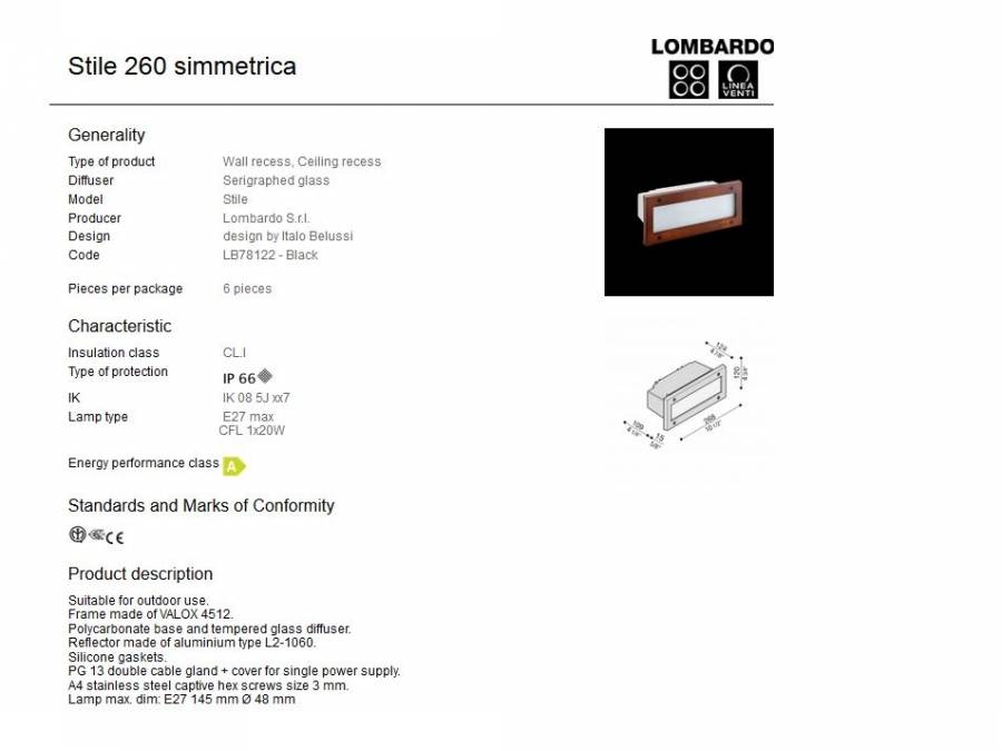 Ugradna svjetiljka Lombardo Stile 260 simmetrica IP66 1xE27 Cijena