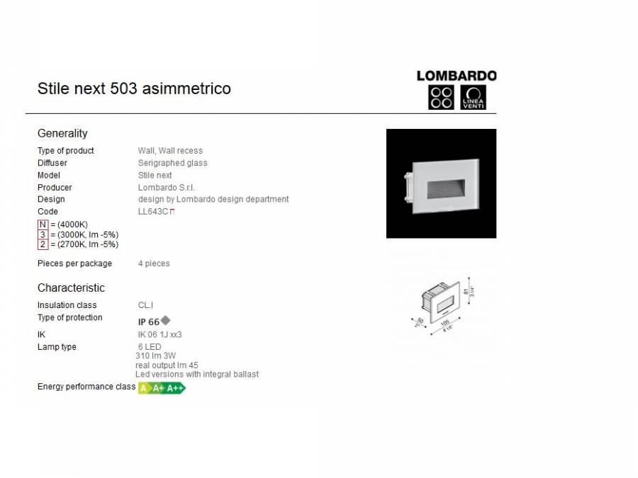 Vanjska ugradna svjetiljka Lombardo Stile next 503 asimmetrico 6 LED 3W Cijena