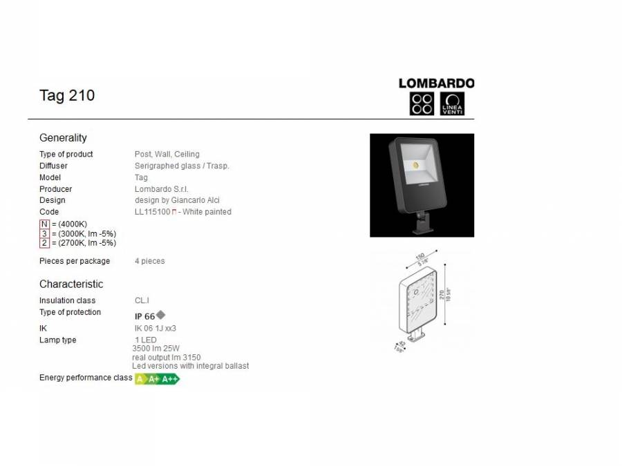 Vanjski nadgradni LED reflektor Lombardo Tag 210 1 LED 25W Cijena