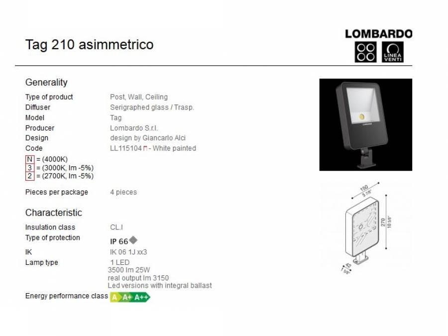 Vanjski nadgradni LED reflektor Lombardo Tag 210 asimmetrico 1 LED 25W Cijena