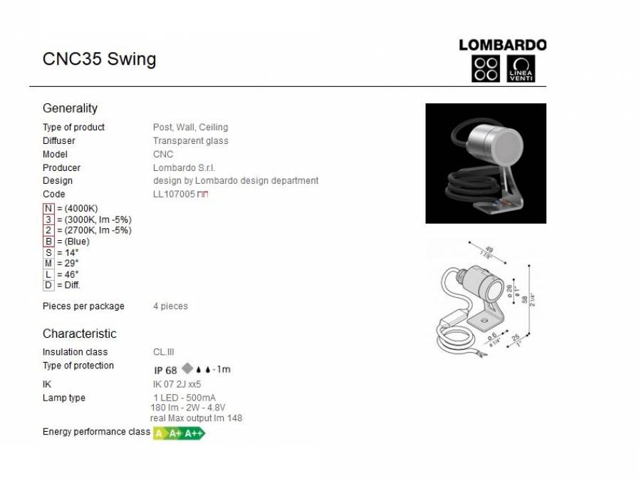 Vanjski ili unutarnji nadgradni LED reflektor Lombardo CNC35 Swing 1 LED 2W Cijena