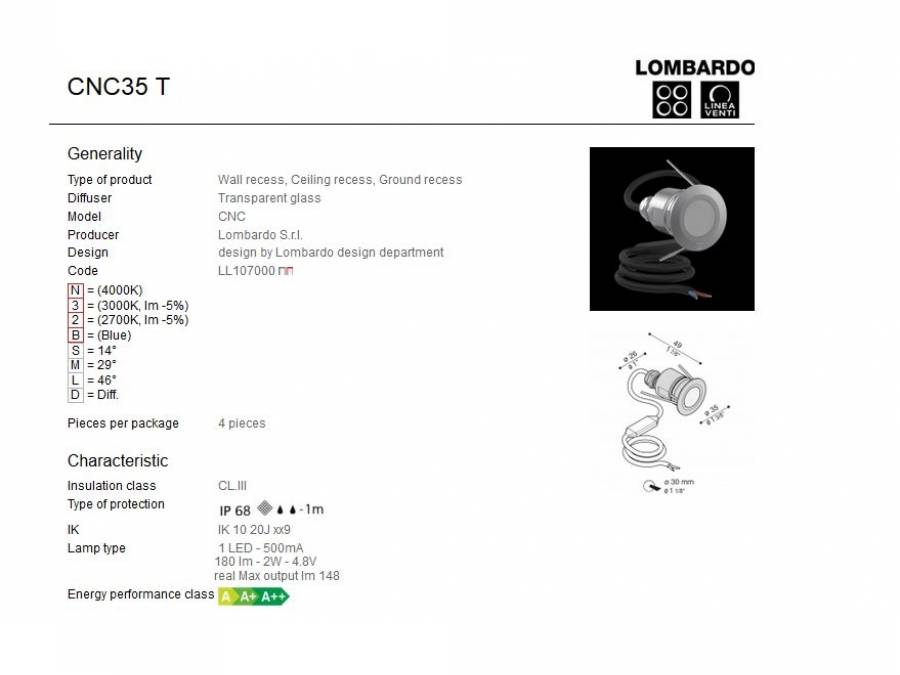 Vanjska ili unutarnja ugradna LED svjetiljka Lombardo CNC35 T 1 LED 2W Cijena