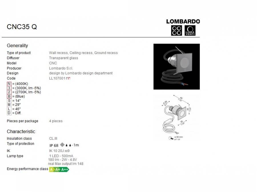 Vanjska ili unutarnja ugradna LED svjetiljka Lombardo CNC35 Q 1 LED 2W Cijena