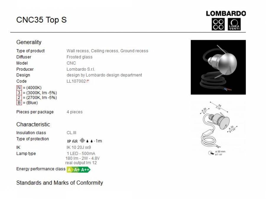 Vanjska ili unutarnja ugradna LED svjetiljka Lombardo CNC35 Top S 1 LED 2W Cijena