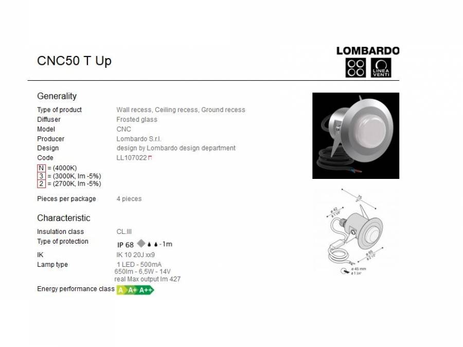 Vanjska ili unutarnja ugradna LED svjetiljka Lombardo CNC50 T Up 1 LED 6,5W Cijena