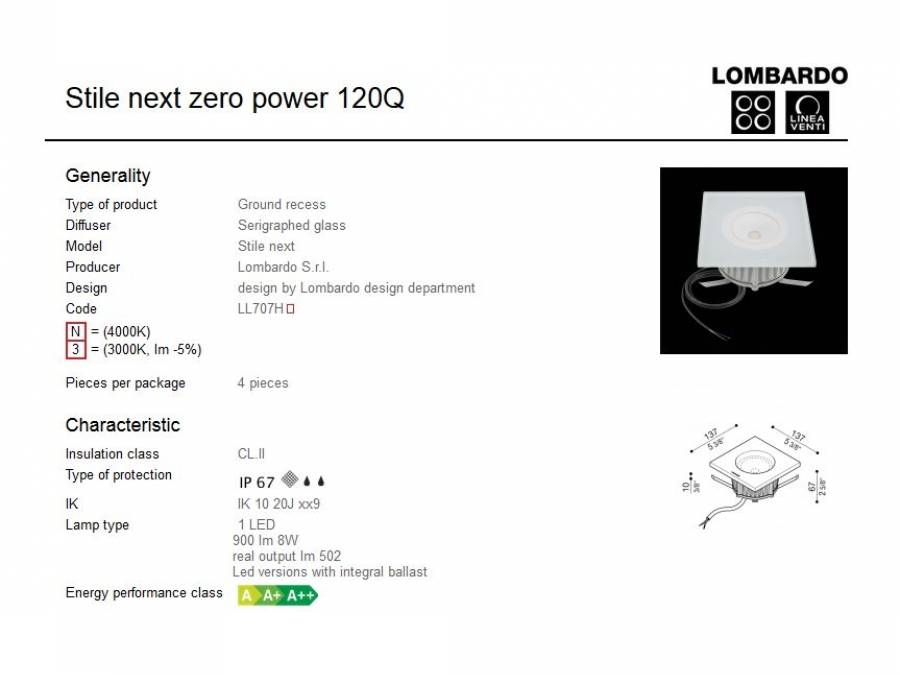 Vanjska ugradna svjetiljka Lombardo Stile next zero power 120Q 1 LED 8W Cijena