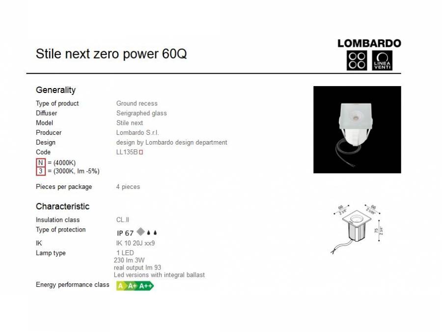 Vanjska ugradna svjetiljka Lombardo Stile next zero power 60Q 1 LED 3W Cijena
