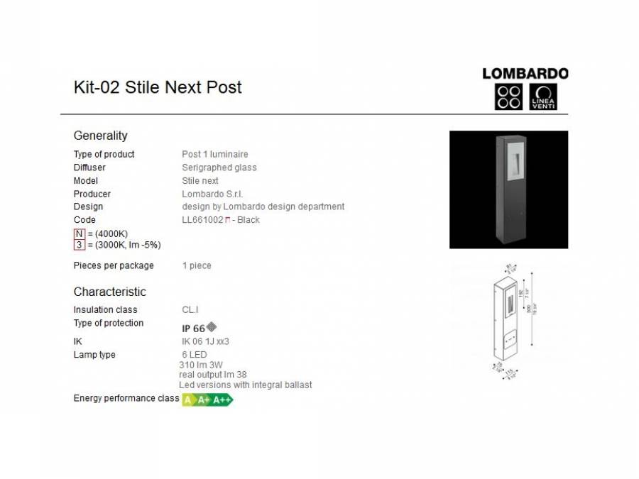 Rasvjetni LED stupić Lombardo Kit-02 Stile Next Post IP66 3W Cijena