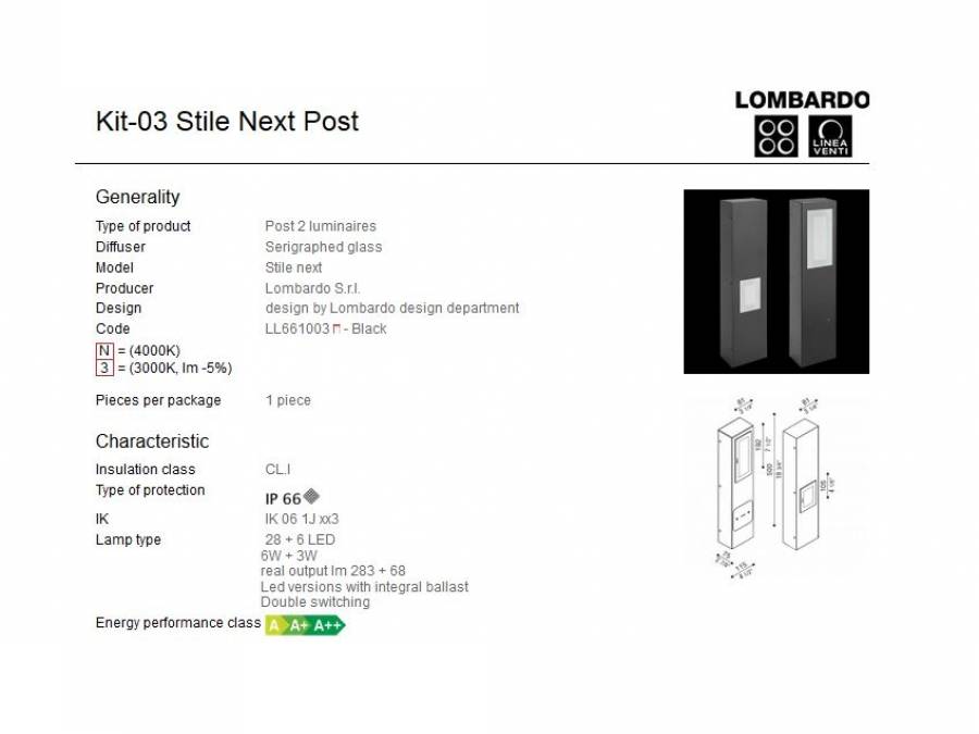 Rasvjetni LED stupići Lombardo Kit-03 Stile Next Post IP66 6W+3W Cijena
