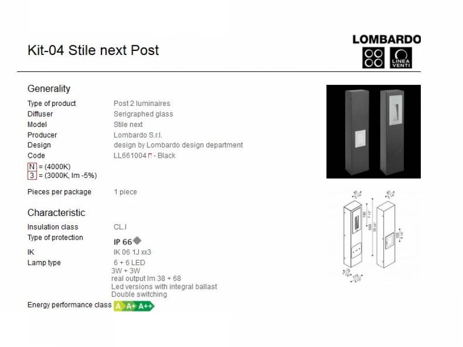 Rasvjetni LED stupići Lombardo Kit-04 Stile Next Post IP66 3W+3W Cijena