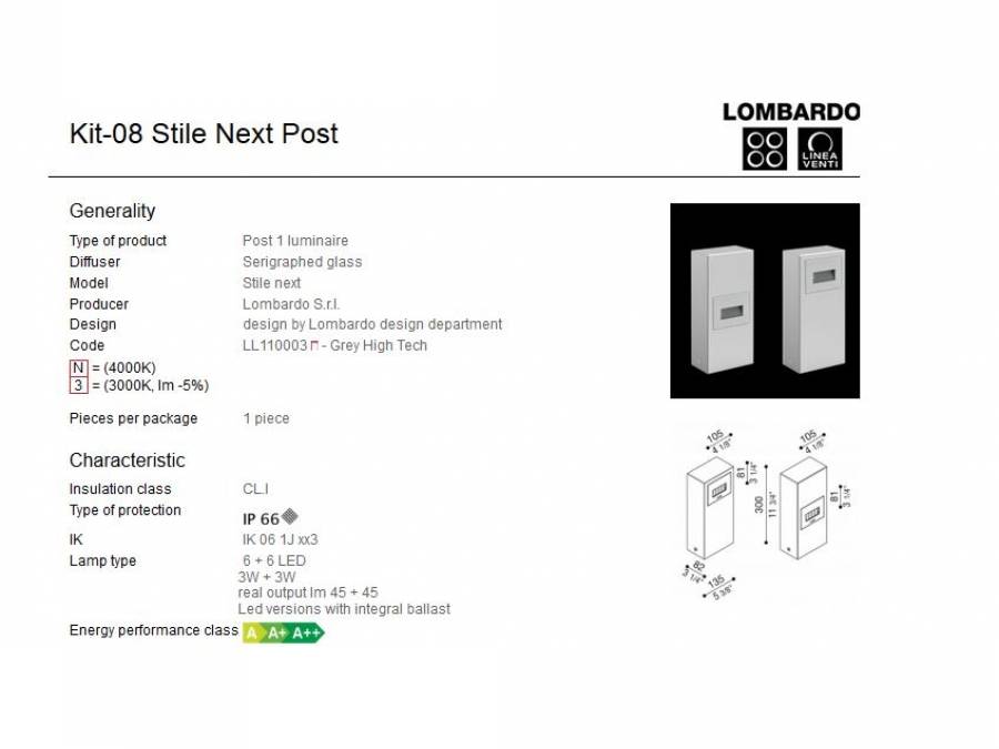 Rasvjetni LED stupići Lombardo Kit-08 Stile Next Post IP66 3W+3W Cijena