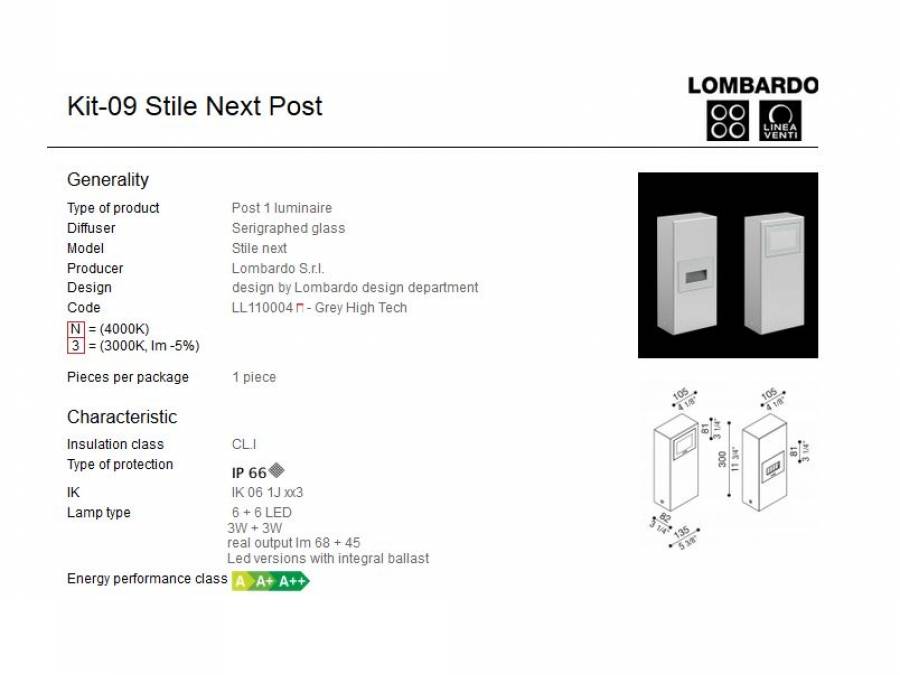 Rasvjetni LED stupići Lombardo Kit-09 Stile Next Post IP66 3W+3W Cijena