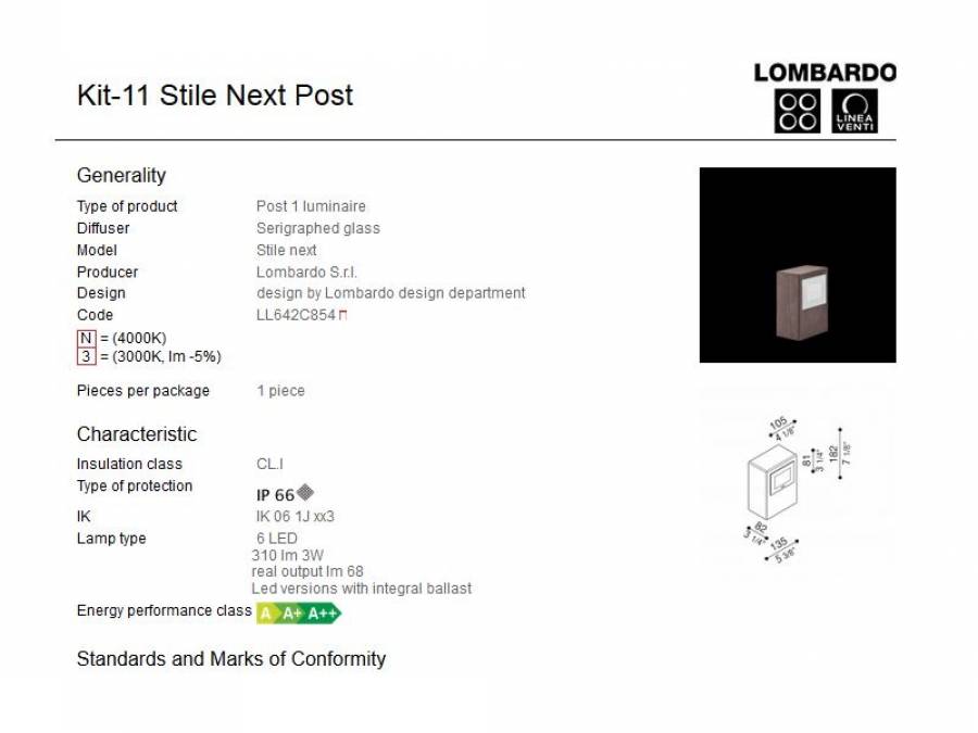 Rasvjetni LED stupić Lombardo Kit-11 Stile Next Post IP66 3W Cijena