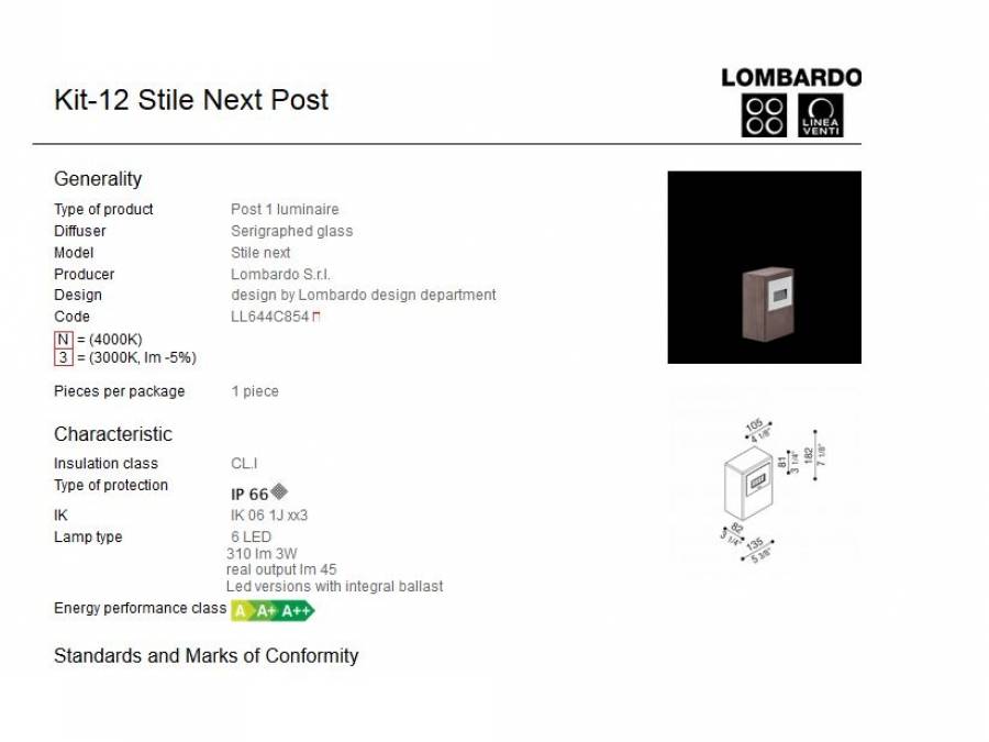 Rasvjetni LED stupić Lombardo Kit-12 Stile Next Post IP66 3W Cijena